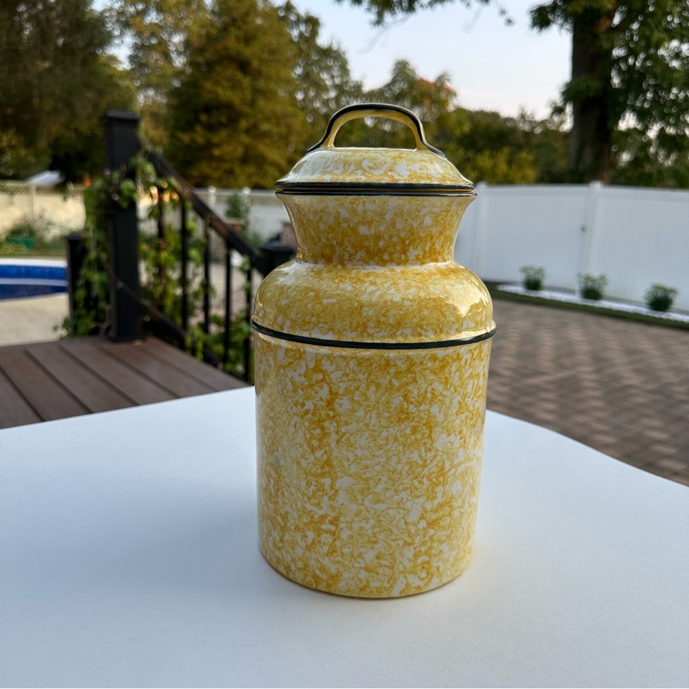 Vintage Stangl Town & Country Yellow Spongeware Large Milk Can Shaped Canister